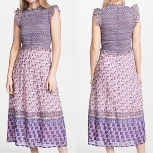 Sea New York Bianca Smocked MIDI Dress in Violet Size 2